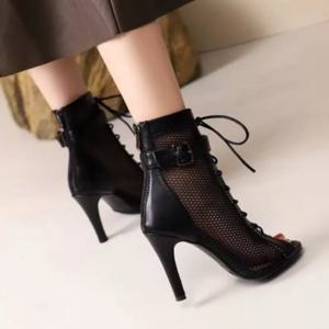 여성용 섹시한 블랙 얇은 하이힐 부츠, 라틴 댄스 힐, 무도회 신발