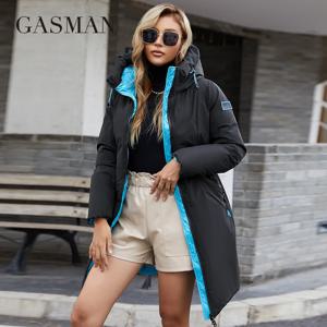GASMAN 2022 새로운 여성 다운 재킷 긴 패션 캐주얼 대비 코트 여성 겨울 Drawstring 따뜻한 windproof 파카 브랜드 M-210