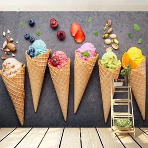 맞춤형 3D 사진 벽 벽화 아이스크림 벽지, 레스토랑 주방 룸 장식, 벽지 스티커, 현대 미술 벽 커버
