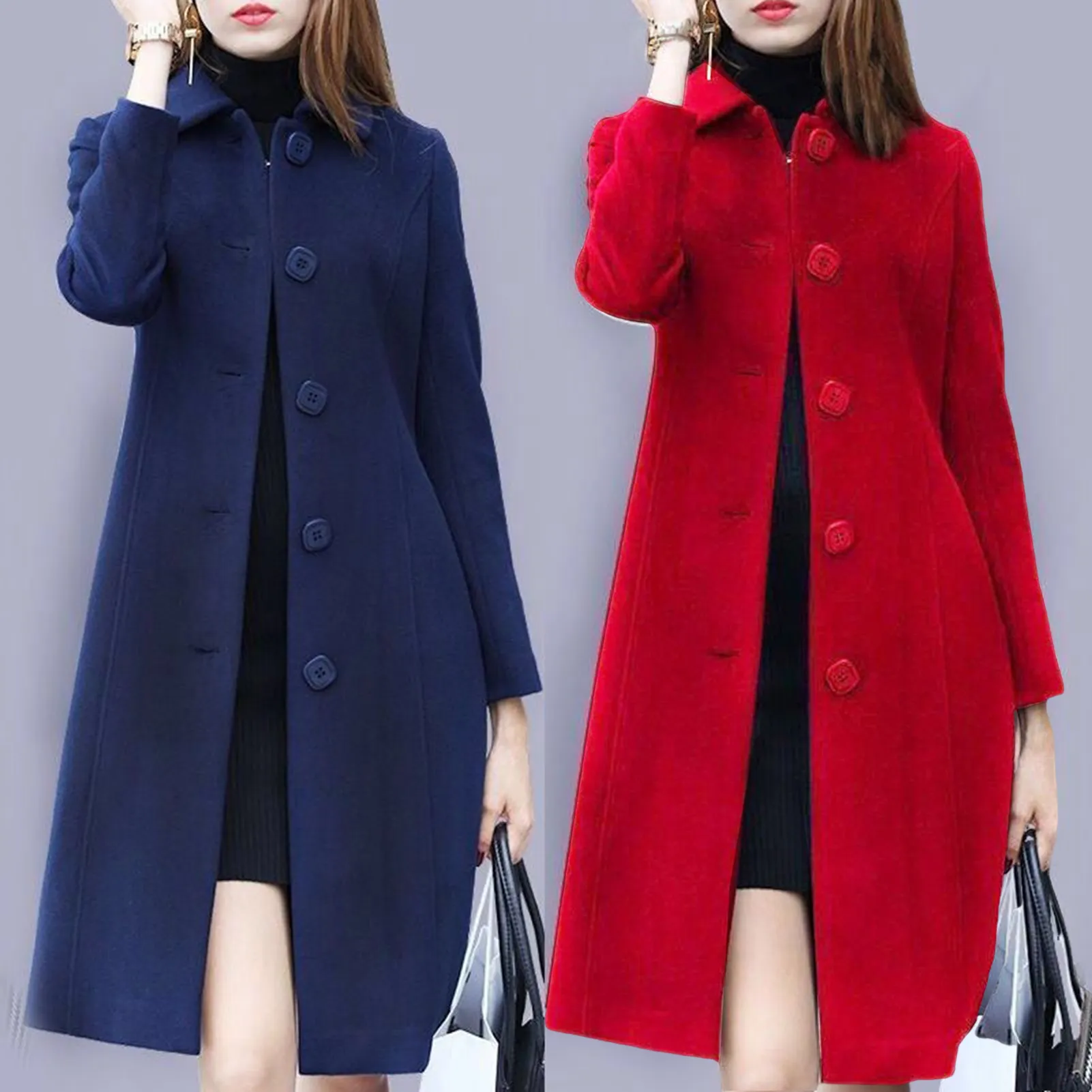 여성용 중간 길이 싱글 브레스트 코트, 턴다운 칼라, 우아한 부드러운 플러스 사이즈, 따뜻한 겨울 재킷, S-4XL 가을