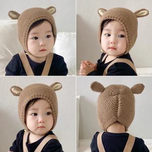 가을 겨울 귀 토끼 니트 모자, 0-2 세 아기 모자, 귀여운 양모 모자, 신생아 아기 액세서리