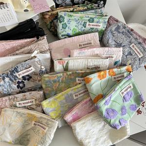 한국 패션 꽃 여행 화장품 보관 가방, 귀여운 지갑, 여성 메이크업 키트 핸드백, 전화 필통 정리 파우치 가방