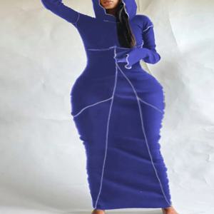 LW 플러스 사이즈 후드 칼라 라인 스티칭 바디콘 드레스, 2022 가을 겨울 파티 드레스, 여성용 이브닝 드레스, 신제품