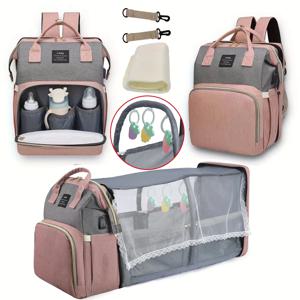 엄마 아기 기저귀 가방, 배낭 교체 패드 쉐이드, 모기장 습식 및 건식 휴대, USB 충전 포트, 유모차 걸이 가방 무료
