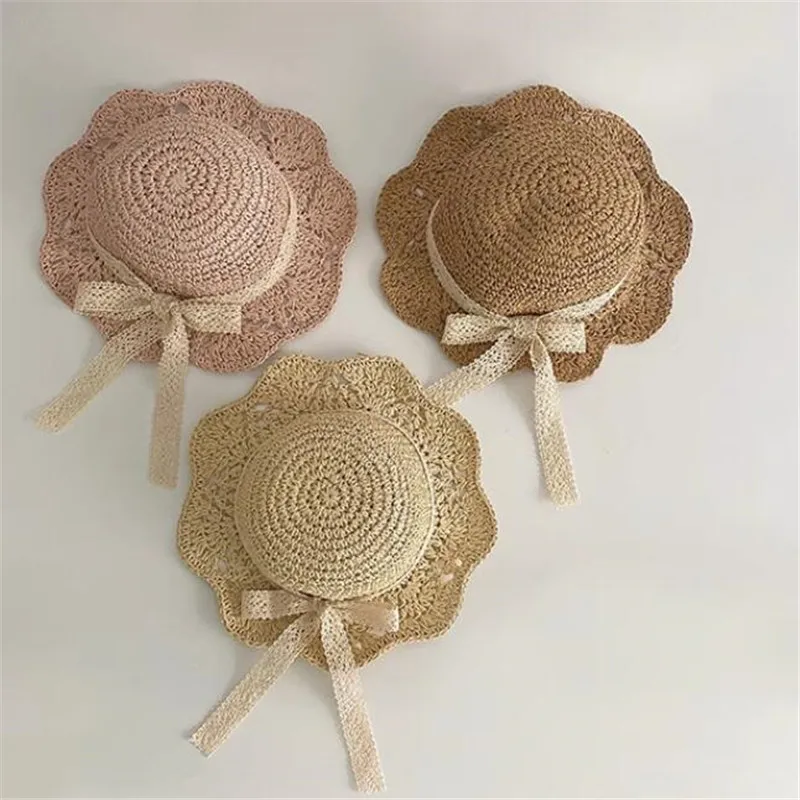 여름 차양 레이스 밀짚 모자, 아기 소녀 모자, 아기 자외선 차단 비치 모자