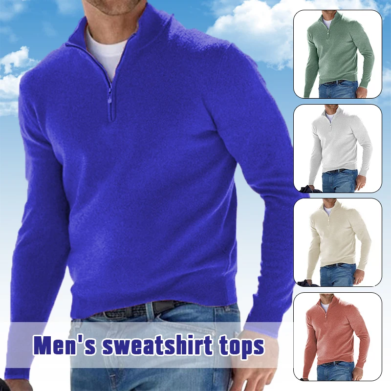 남성용 용수철 모조 캐시미어 지퍼 기본 스웨터, 긴 소매 스웨터, 하프 지퍼 터틀넥, 따뜻한 풀오버, 가을