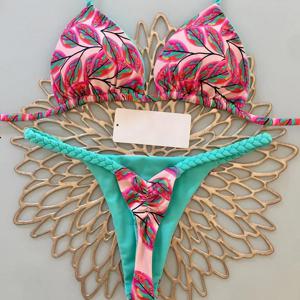 여성용 비키니 나뭇잎 프린트 수영복, 2023 비키니 세트, 브라질 수영복, 섹시한 끈 팬티, 하이웨이스트 수영복