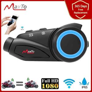 Maxto M3 오토바이 헬멧용 블루투스 헤드셋, 인터콤, 방수 기능, 소니 렌즈, 와이파이 비디오 레코더, 범용 페어링, 인터폰 DVR