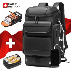 스위스 밀리터리 남성용 대용량 여행 배낭, 야외 패션 스포츠 가방, 방수 노트북 배낭, 신발 가방 포함