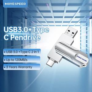 MOVESPEED USB C타입 플래시 드라이브, 지지대 OTG 64GB, 128GB, 256GB, 512GB, USB 3.0, 120 MB/s, 맥북 폰 노트북 PC용, 2 in 1