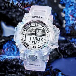 YIKAZE 남녀공용 패션 디지털 시계, 럭셔리 스포츠 시계, 투명 디자인, 학생 및 어린이 전자 손목시계