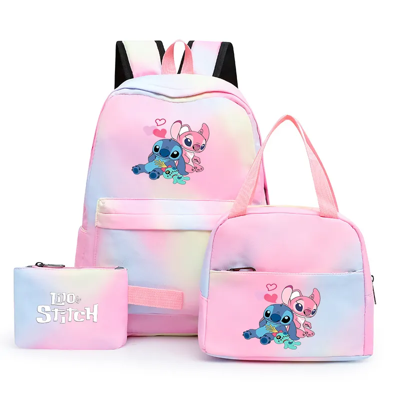 디즈니 Lilo 스티치 다채로운 배낭, 점심 가방, 배낭, 캐주얼 학교 가방, 소년 소녀, 학생 십대 세트, 3 개