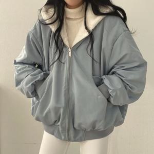 여성용 두꺼운 따뜻한 파카, 오버사이즈 카와이 양면 후드 코트, 한국 패션, 캐주얼 루즈 집업 재킷, 겨울