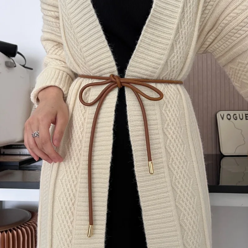 여성용 라운드 가죽 로프 얇은 벨트, 장식 매듭 허리 로프 스커트, 장식 코트 스웨터 스트랩, 패션 신제품