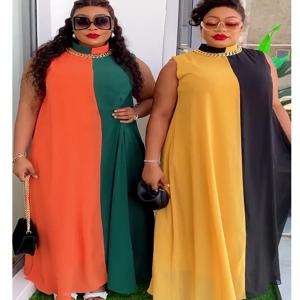 여성용 우아한 아프리카 드레스, 민소매 쉬폰 맥시 롱 원피스, 캐주얼 루즈 솔리드 비치 가운, 2024 신상 패션