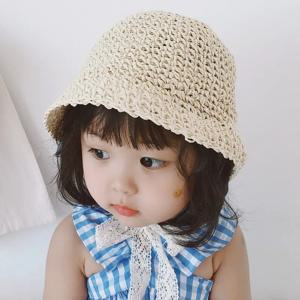 여름 한국 아기 남아/여아 밀짚 모자, 레이스 스트랩 크로셰 뜨개질, 어린이 수제 접이식 태양 모자, 레이스 해변 태양 야외 모자