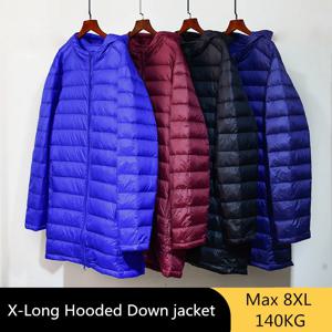 남성용 경량 다운 재킷, 오버사이즈 5XL, 6XL, 7XL, 8XL, 2022, 가을, 겨울, 긴 캐주얼, 레귤러 초박형 코트