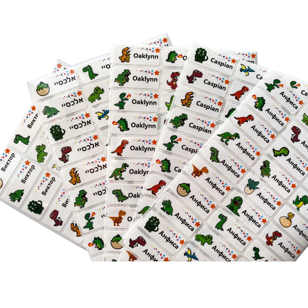 69pcs 공룡 패턴 사용자 정의 이름 스티커 여러 가지 빛깔의 방수 개인 레이블 Children'sScrapbook 학교 문구 세트 스틱
