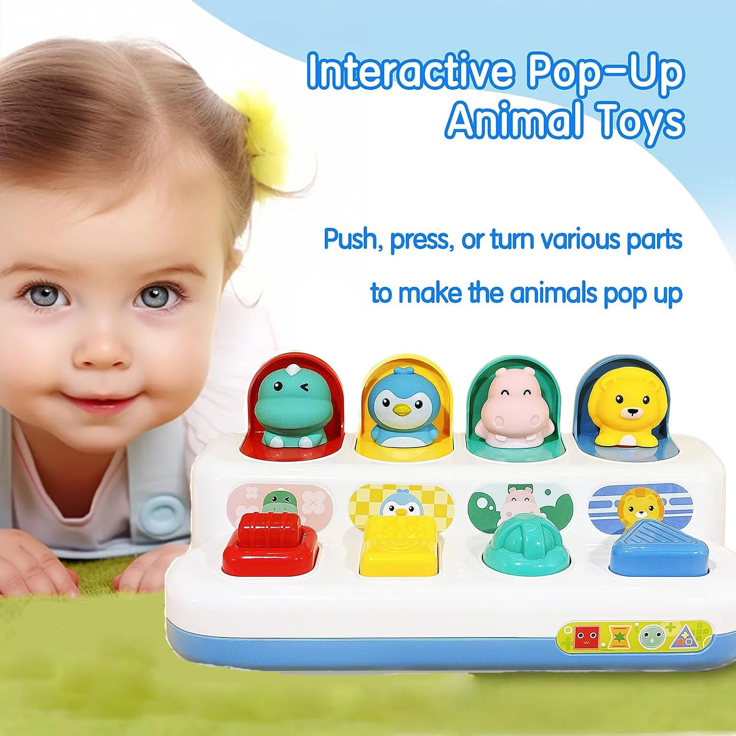 아기 팝업 장난감 동물 Peekaboo 스위치 단추 상자, 보물 서프라이즈 상자 숨기기 Seek 게임, 아기 교육 몬테소리 장난감 게임