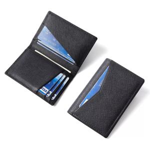 2022 남성용 럭셔리 RFID 바이폴드 소형 카드 지갑, 콘트라스트 컬러 슬림 크로스 패턴, 정품 가죽, 신용 카드 홀더