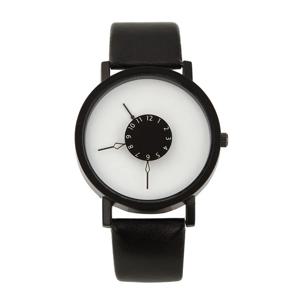 심플한 블랙 화이트 커플 벨트 쿼츠 손목시계, 개성 있는 리버스 포인터, 남녀 공용 시계 버전, 인기 있는 새로운 개념