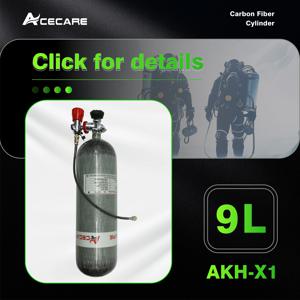 Acecare-9L CE 에어 탱크 30mpa/300bar/4500psi 탄소 섬유 실린더 및 밸브, 다이빙용 충전 스테이션 포함