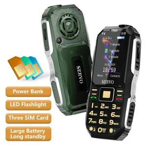 SERVO F4 견고한 휴대폰, 3 SIM 카드 휴대폰, 매직 보이스 자동 녹음 통화 손전등, 라디오 큰 버튼, 2.4 