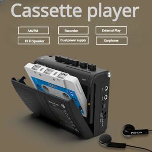휴대용 테이프 AM FM 라디오 레트로 카세트 음악 플레이어 워크맨 테이프 레코더, 확성기 지지대 포함, 3.5mm 헤드폰 재생