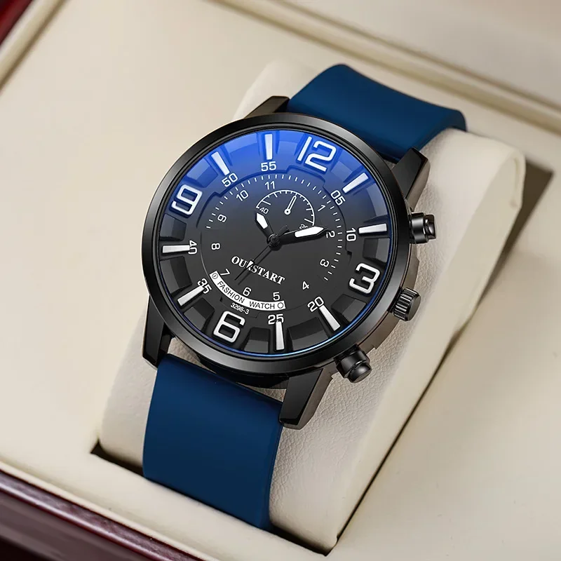 남성용 실리콘 젤리 시계, 빅 다이얼 쿼츠 손목시계, 심플 시계, 남성 캐주얼 시계, 선물