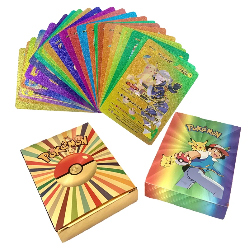 포켓몬 카드 독일 스페인어 프랑스어 영어 Vmax GX 컬러 에너지 카드, 피카츄 레어 컬렉션 배틀 트레이너 소년 선물, 27-55 개
