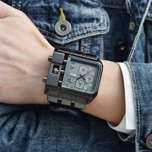 Oulm 남성용 사각 손목 시계, 넓은 빅 다이얼, 가죽 스트랩, 쿼츠 시계, 남성용 스포츠 시계, 독특한 디자인, 브랜드 3364