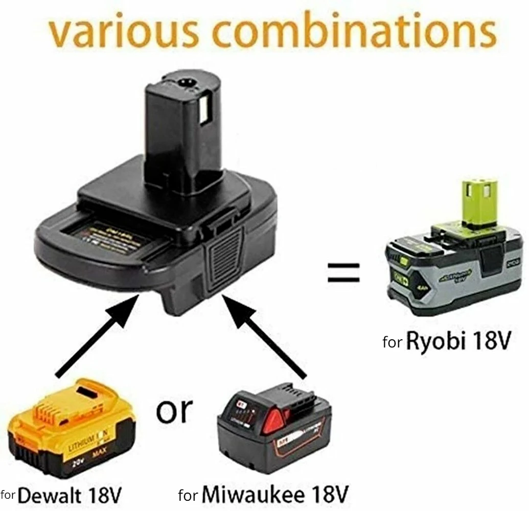 USB 포트가 있는 배터리 어댑터, Dewalt to Ryobi 도구용, Milwaukee 배터리 변환, Ryobi 18V 리튬 이온 배터리