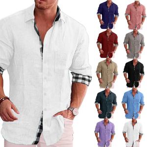 남성용 일반 긴팔 셔츠, 일반 블라우스, 소셜 패션, 코튼 및 리넨 베이직 화이트 셔츠, 디자이너 의류