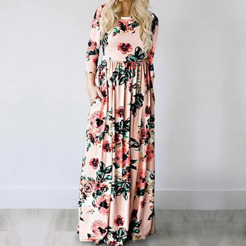 여성용 여름 맥시 드레스, 2022 핑크 꽃 프린트, 보호 비치 드레스, 이브닝 파티 롱 드레스, 썬드레스, 3XL