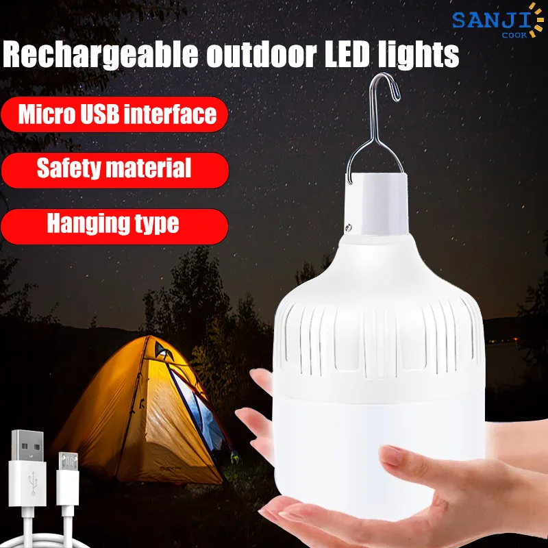 USB 충전식 LED 전구 야외 비상등, 캠핑 낚시 BBQ 휴대용 걸이식 야간 조명, 다중 기어 조절 가능