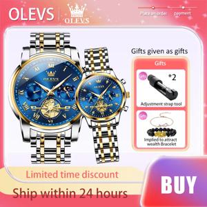 OLEVS 최고급 럭셔리 브랜드 로맨틱 커플 시계, 다기능 쿼츠 시계 타이머, 방수 남녀공용 오리지널 시계
