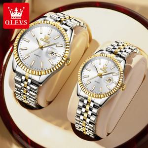 OLEVS 5593 커플 시계, 럭셔리 브랜드 달력, 방수 스테인레스 스틸 쿼츠, 우아한 패션, 남녀공용 커플 시계