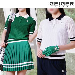 (IN)[런칭가 139,000] 골프 여성 스카시조직 스트라이프 배색 반팔 스웨터