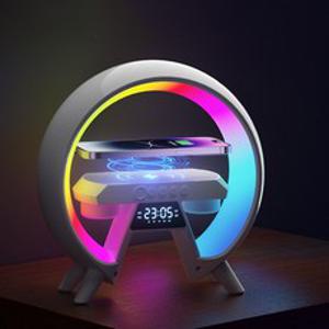 ELSECHO 멀티 무선 충전기 블루투스 스피커 RGB 분위기 야간 시계조명, 흰색