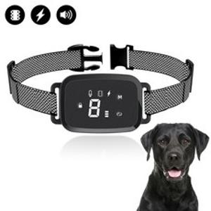 Fowod 강아지 짖음방지기 터치스크린식 자동 제어 강아지훈련용 목걸이 USB 충전식 방수 전기목걸이, 블랙, 1