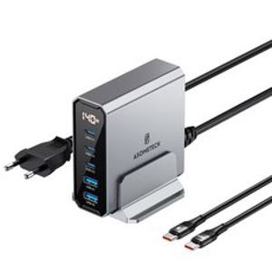 ASOMETECH 140W GaN USB 초고속 충전기 5포트 C타입 LED 디스플레이 PD3.0 PPS 한국 표준 플러그 100W PD 케이블 포함, KR Plug With 100W Cable, 1개