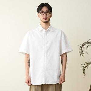 [by STCO] 남성 화이트 오버핏 옥스포드 워싱 반팔 셔츠