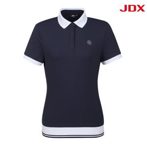 [JDX 신상] 여성 골조직 요꼬에리 블루종 티셔츠 (다크 네이비)