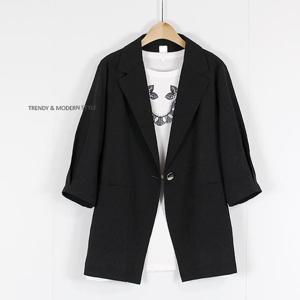 [베리핏플러스]빅사이즈 버튼카라 5부소매자켓 캐주얼한 정장용 여성여름자켓