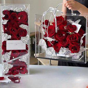 아크릴 투명 꽃 상자 발렌타인 데이 선물박스 장미꽃 캐리어 꽃가게 휴대용