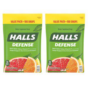 Halls Defense Assorted Citrus Vitamin C Drops 홀스 디펜스 시트러스 비타민 C 목캔디 180개입 2팩