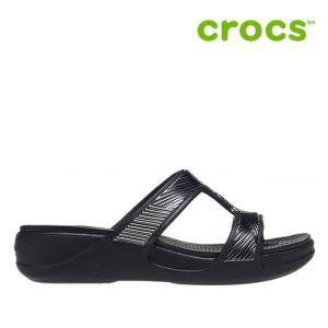 [세일] 크록스 여성 샌들 /G05- 207144-001 / Womens Crocs Monterey Metallic Slip-On Wedge Black