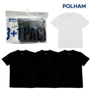 [폴햄] 베이직 라운드 블랙 반팔티 기본 면 무지 티셔츠 3+1팩 BBB