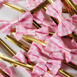 미니 리본 포장끈(핑크) 벌크 500개 빵끈 타이 체크 분홍색 대용량 비닐 묶기 철사끈 기념일 데이