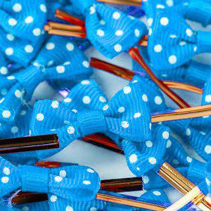 리본 포장끈(파랑) 벌크 500개 빵끈 타이 땡땡이 블루 대용량 비닐 묶기 철사끈 기념일 데이